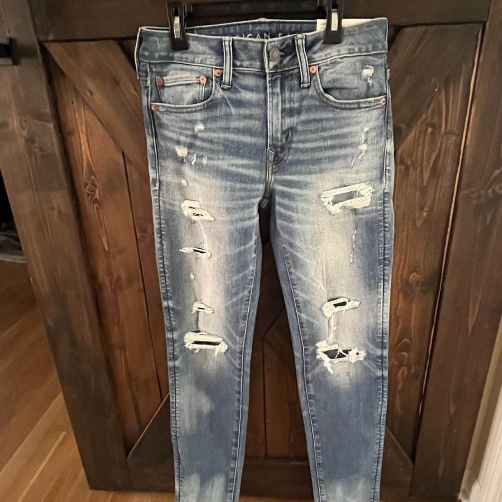 American Eagle Outfitters Blue Distressed Skinny Jeans